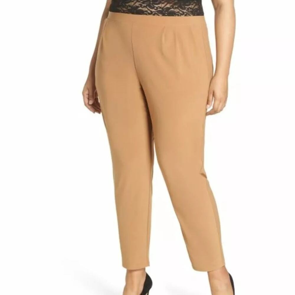 Leith Pleated Pull‎ On Ankle Pants Trousers Womens Plus Size 2X Tan